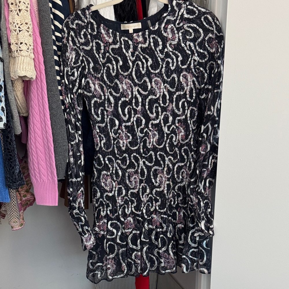 LoveShackFancy Black Metallic-Accent Pleated Top